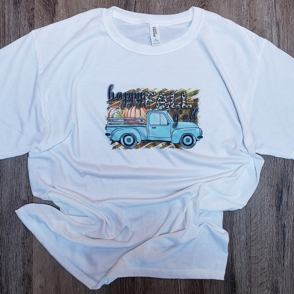 Fall Womens TShirt Happy Fall Y'all Graphic Tee - Picture 2 of 5